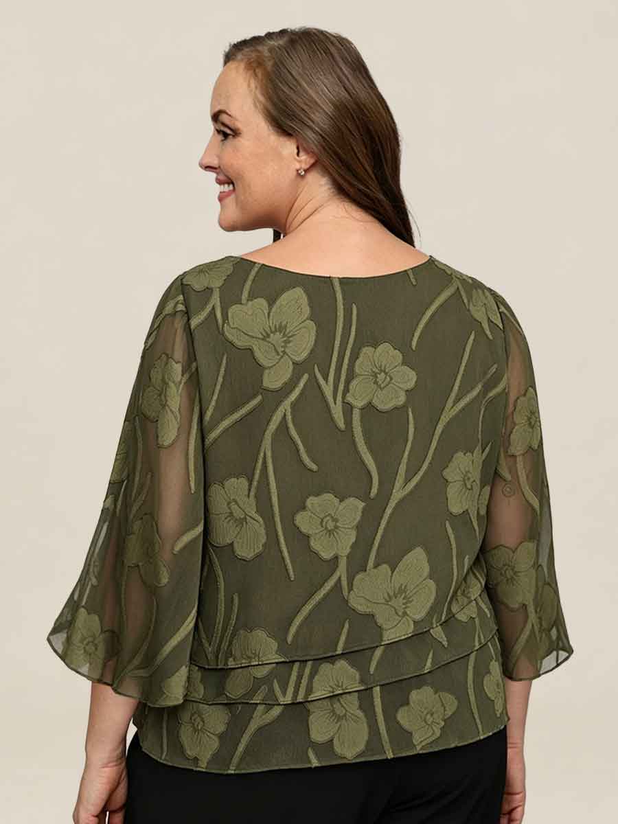 Chiffonbluse med blomster og lagvis design