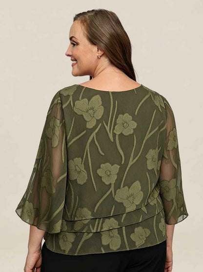 Chiffonbluse med blomster og lagvis design