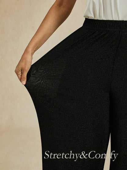 Gerade geschnittene Strickhose in Metallic-Optik