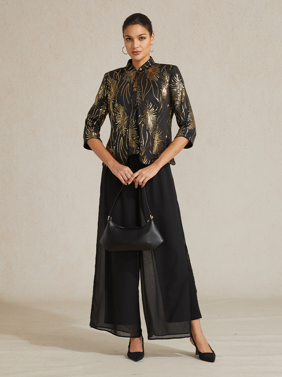 Mandarin Collar Sequin Twinset