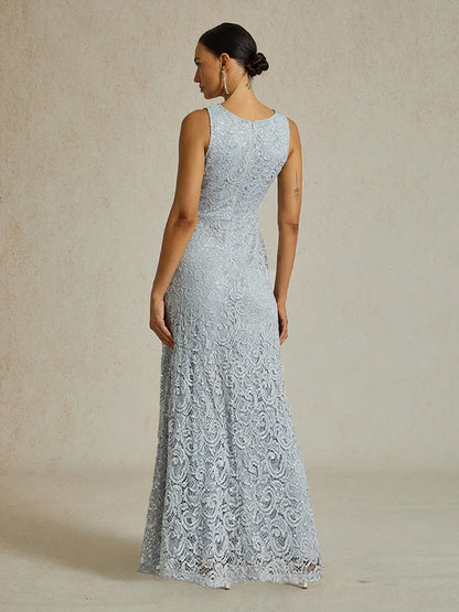 Lace Sequin Maxi Dress with Ruffle Detail