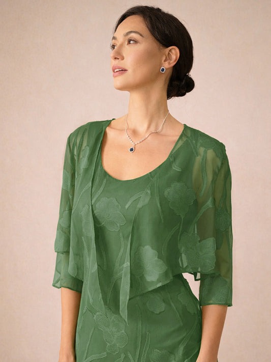 Floral Sheer Chiffon 3/4 Sleeve Shrug