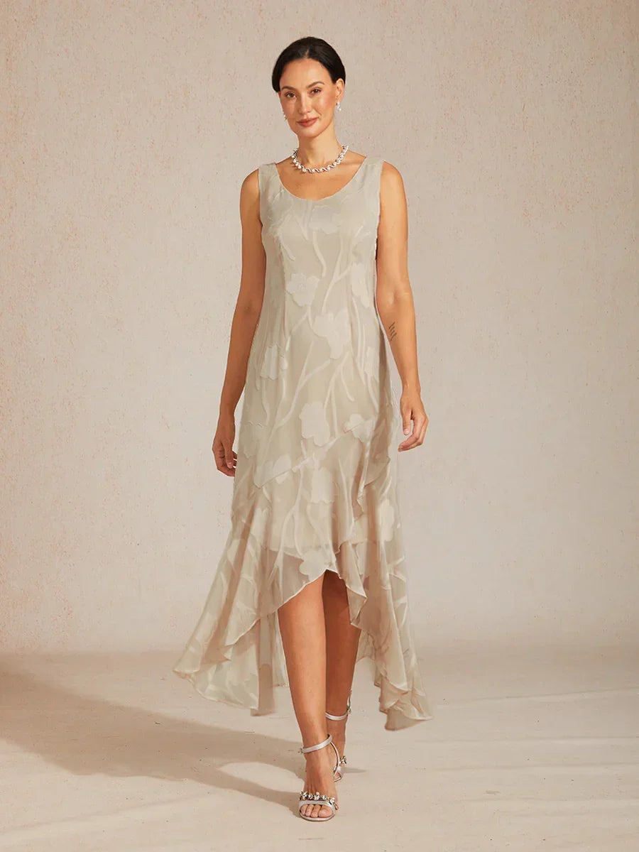 High Low Mother Of The Groom Dresses Asymmetrical Sleeveless Floral Chiffon Olive Navy Blue Maxi Ankle Length A Line Wedding Guest, Mink / XL