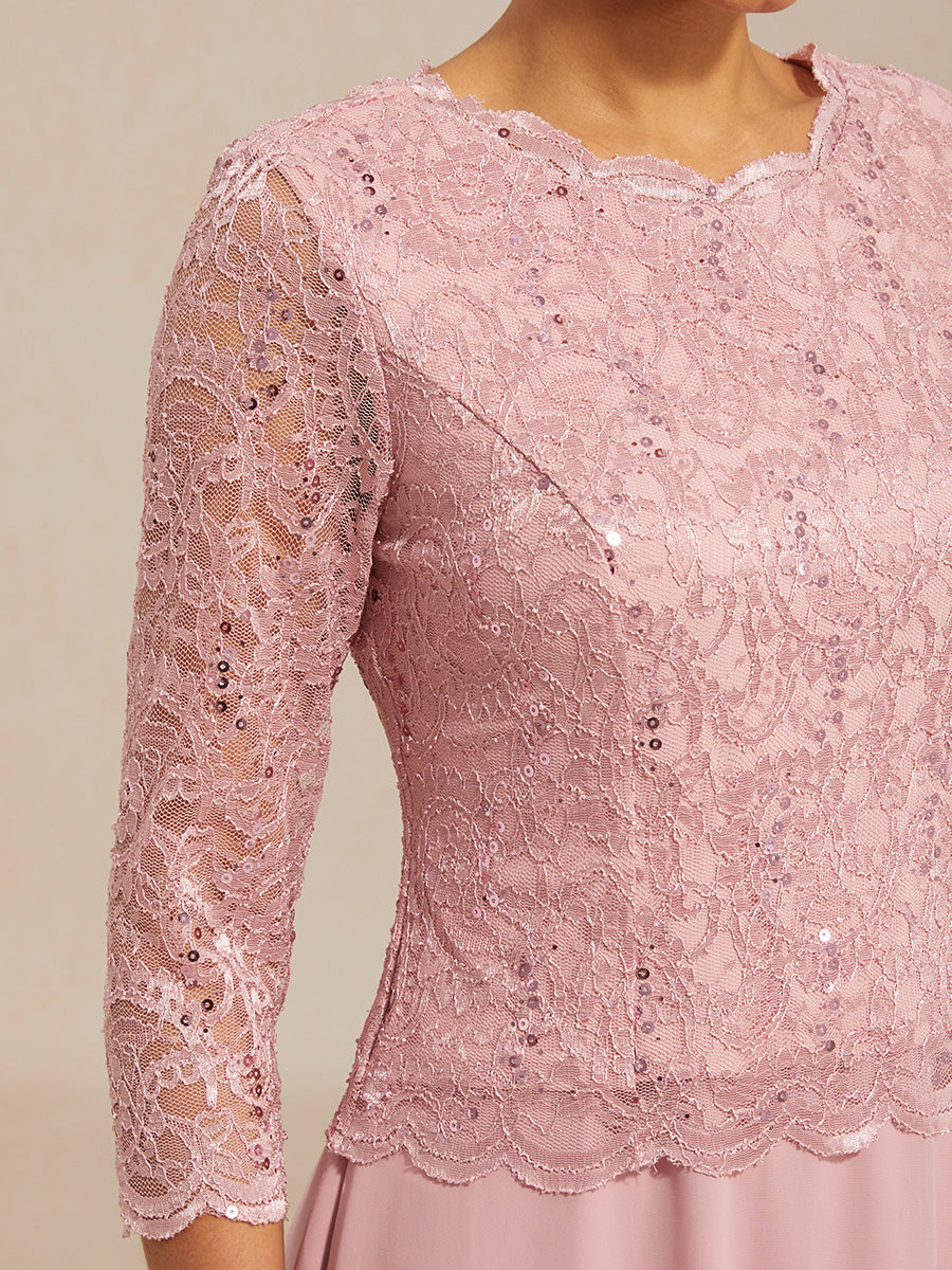 Elegant Lace and Chiffon Tea-Length Dress