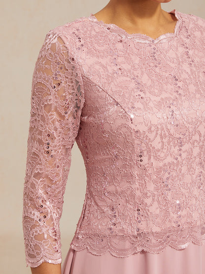 Elegant Lace and Chiffon Tea-Length Dress