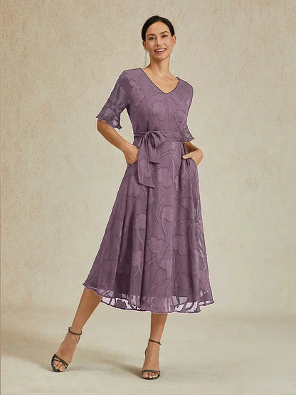 Robe Midi en Dentelle à Volants avec Poches