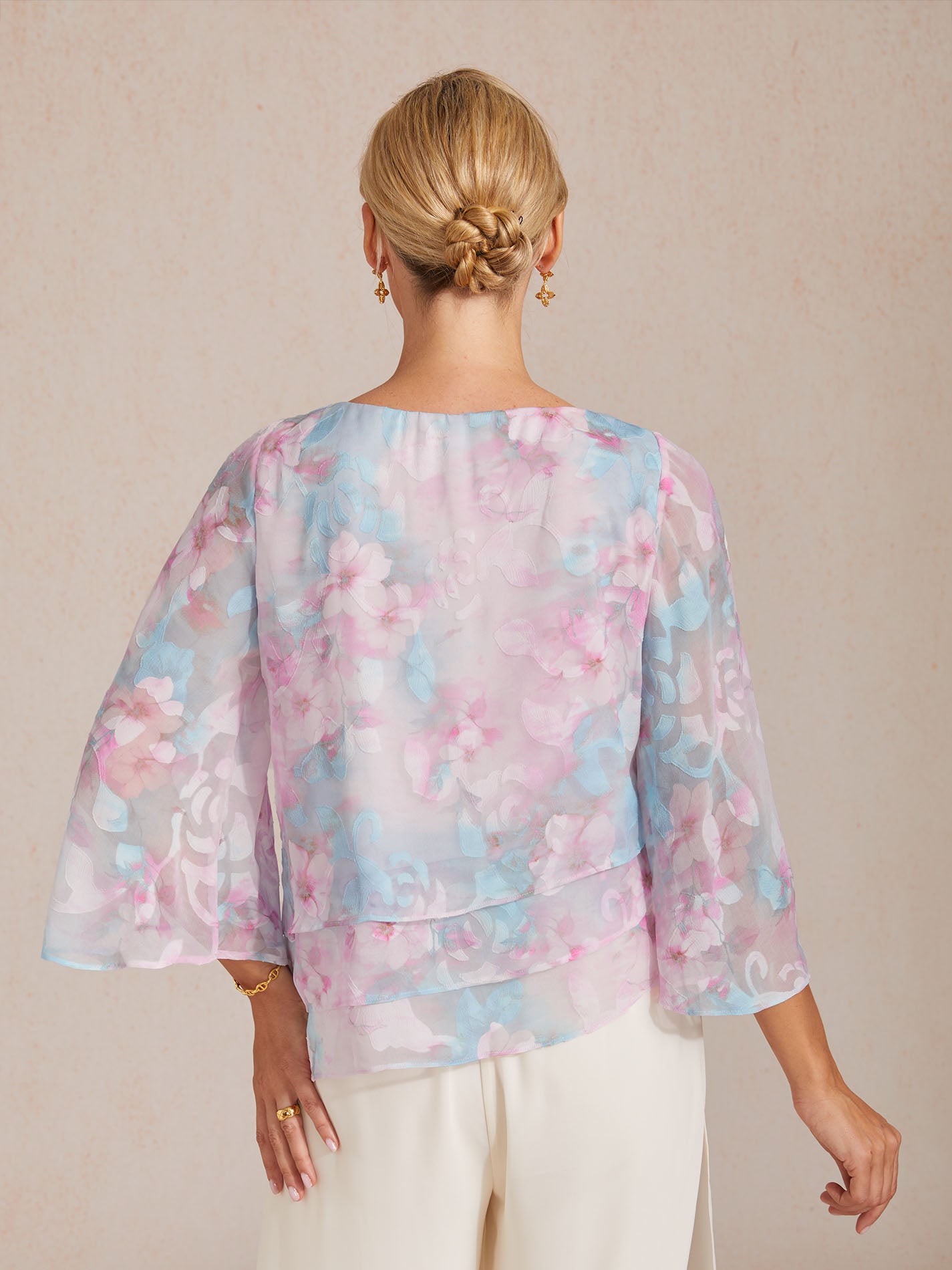 Lace Chiffon Layered Blouse with Floral Print