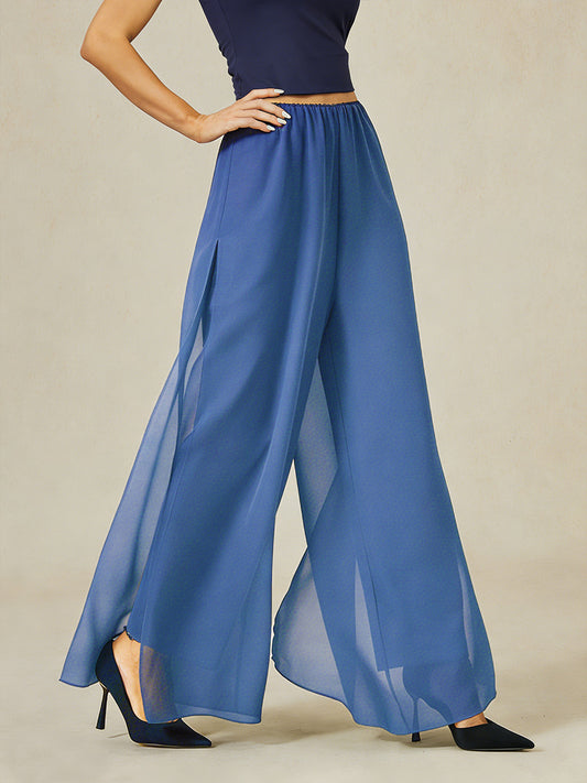 Straight Leg Pant With Chiffon Split Leg Overlay