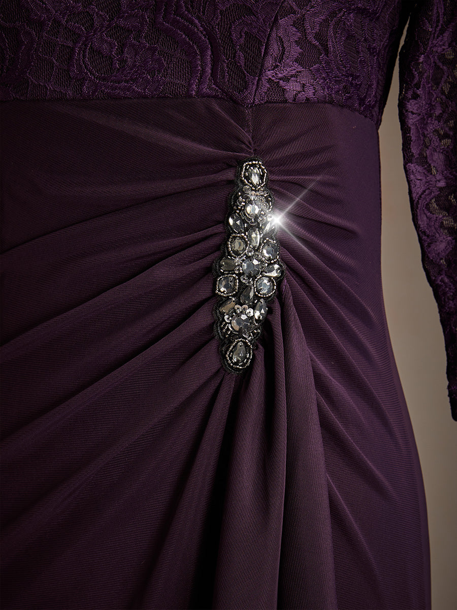 Lace A-Line Empire Waist Dress with Beaded Detail