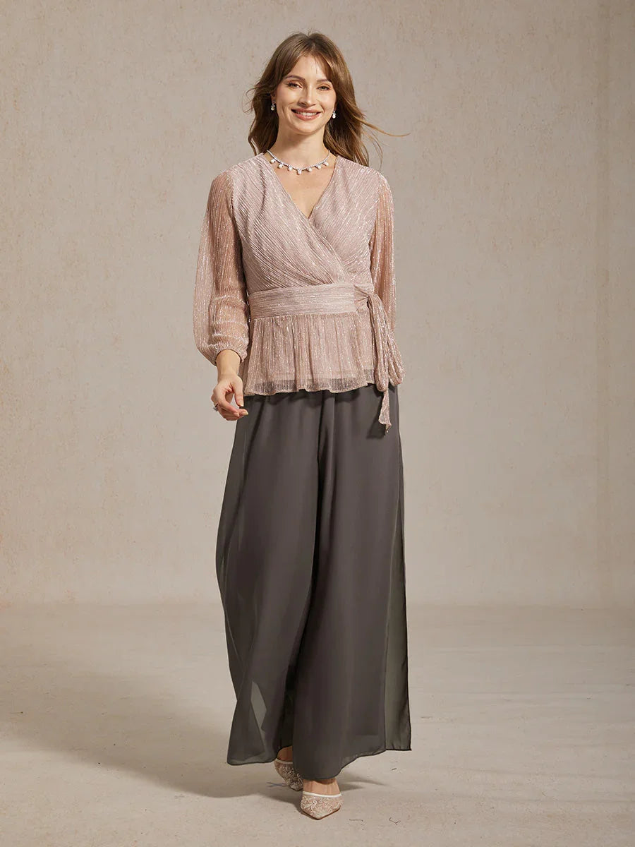 Lace Straight Leg Pant With Chiffon Split Leg Overlay
