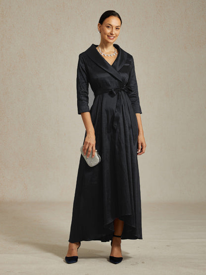 Stretch Taffeta Cocktail Dress with Tie Belt