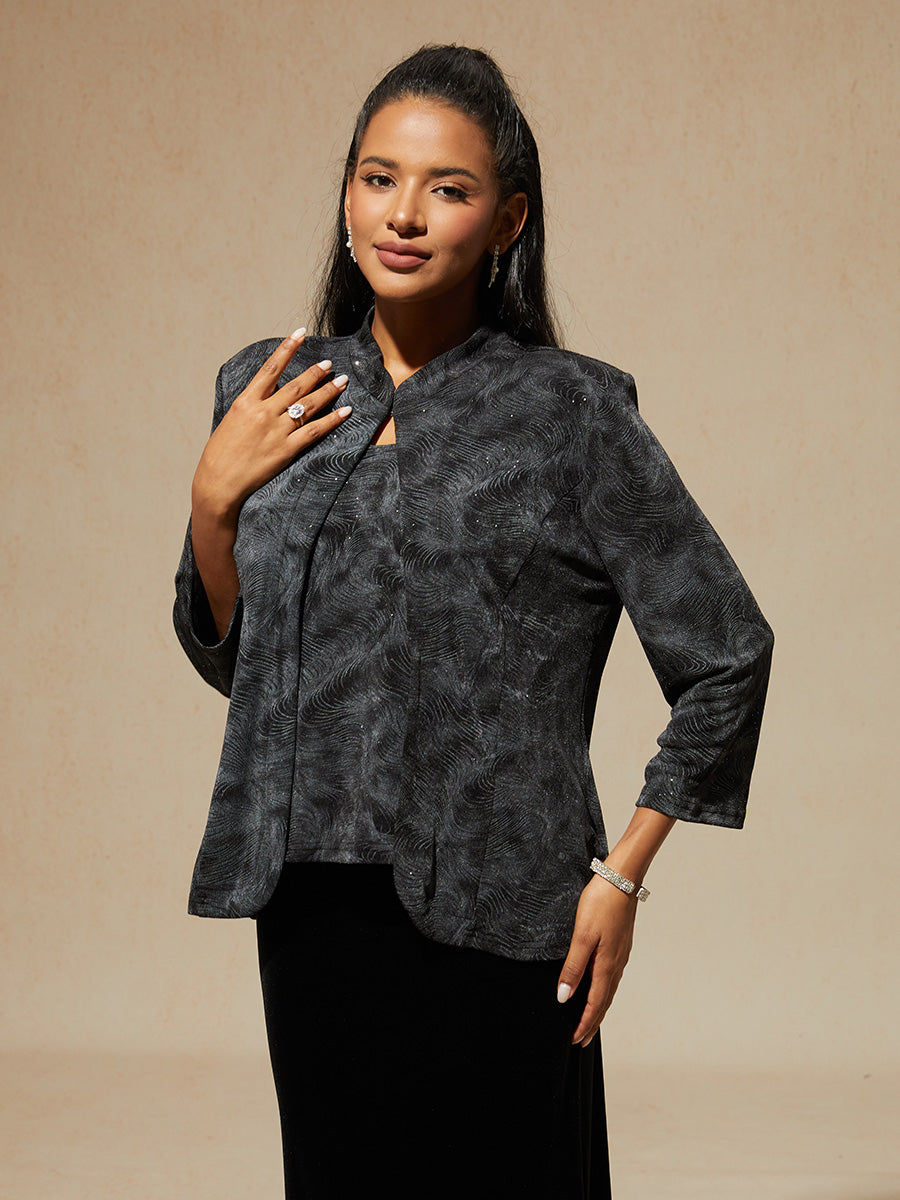 Glitter Knit Mandarin Jacket and Tank Twinset