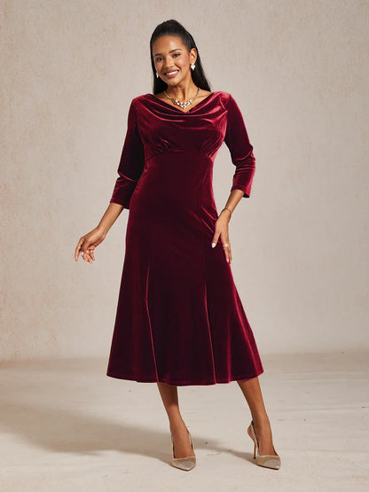 High-Stretch Velvet Midi Dress