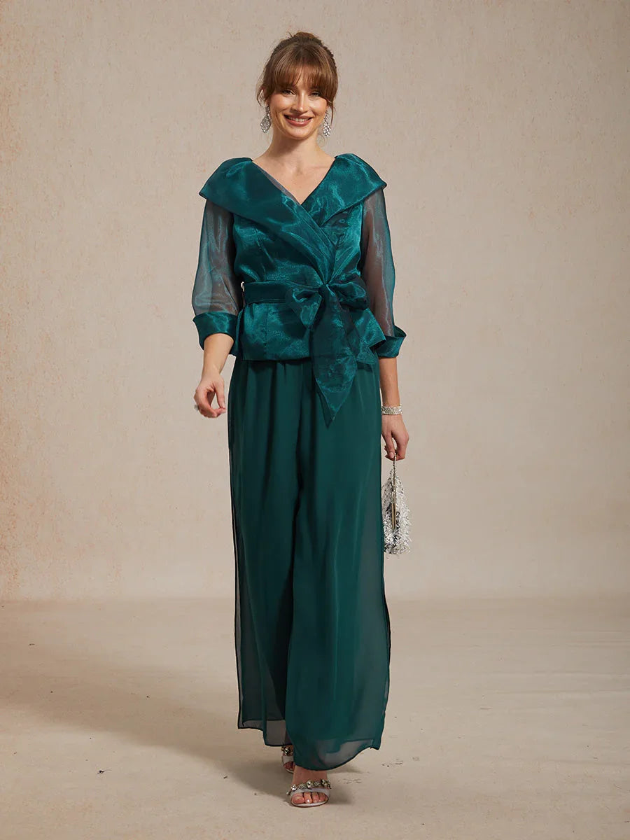 Elegante Bluse aus transparentem Organza mit Kragen und Bindeband