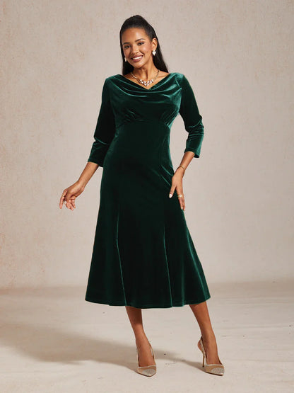 High-Stretch Velvet Midi Dress