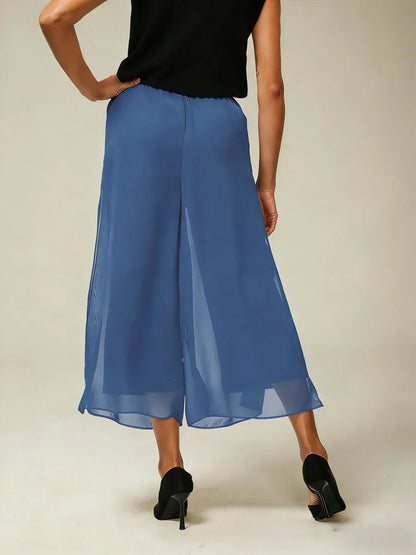 Cropped Length Straight Leg Pant With Chiffon Split Leg Overlay