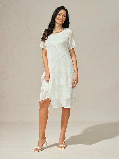 Floral Sheer Chiffon Knee-Length A Line Dress