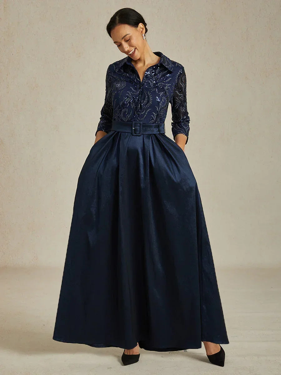 Stretch Taffeta Embroidered Cocktail Dress with Sequin Bodice