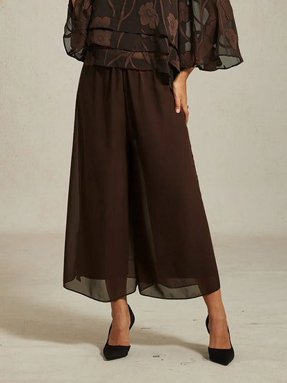 Cropped Length Straight Leg Pant With Chiffon Split Leg Overlay