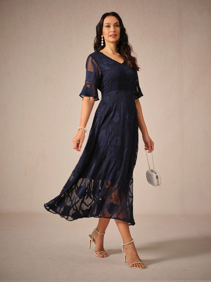 Robe Maxi En Dentelle À Volants et Manches Volantées