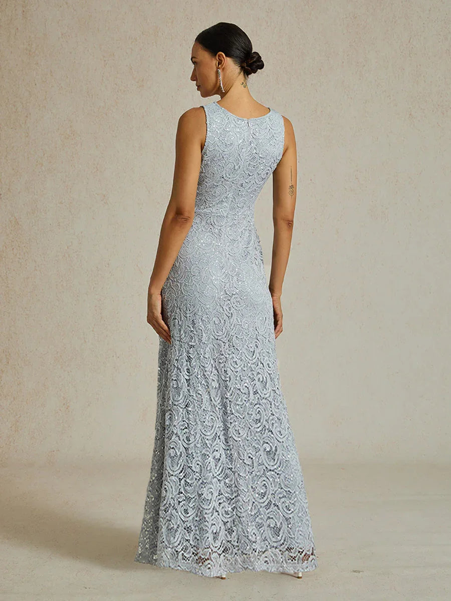 Lace Sequin Maxi Dress with Ruffle Detail