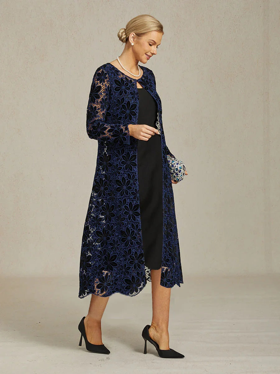 Floral Embroidered Velvet Long Jacket with Scallop Detail