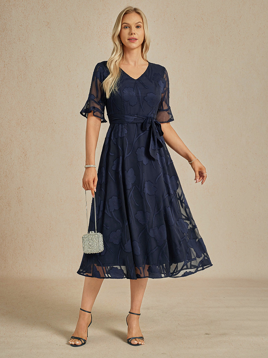 Ruffle Flutter Lace Midi Dress