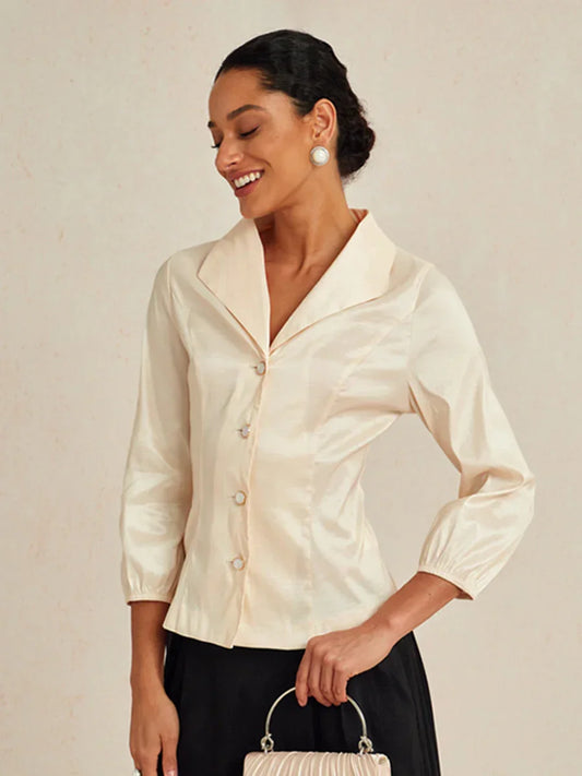3/4 Sleeve Stretch Shimmer Taffeta Blouse