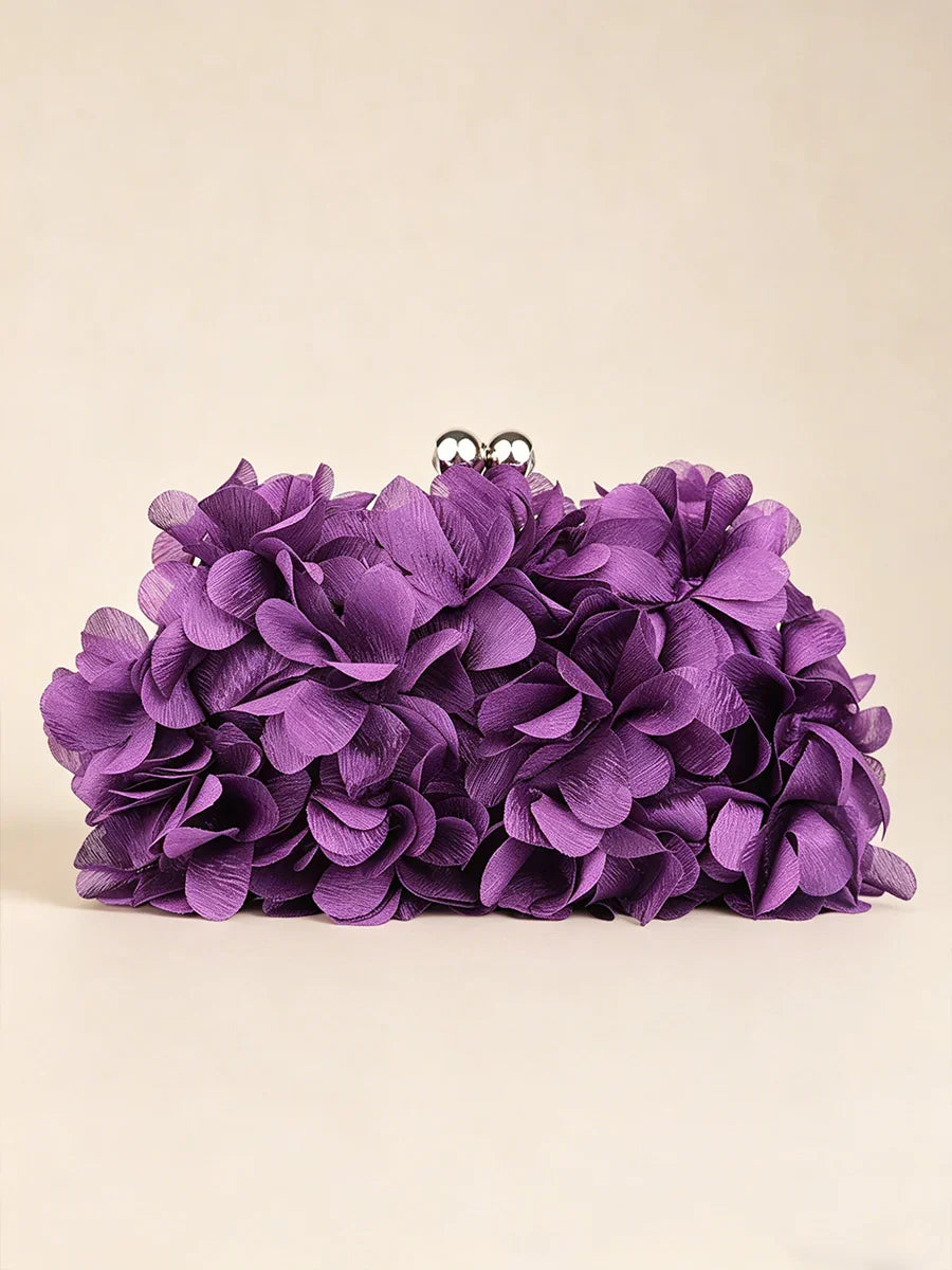 Sateng blomsterkveldveske med rhinestone-kjede