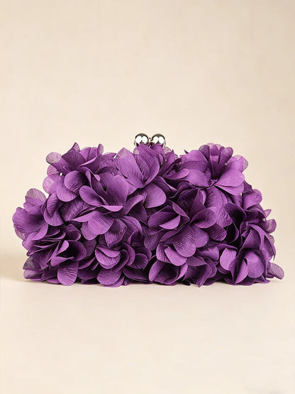 Sateng blomsterkveldveske med rhinestone-kjede