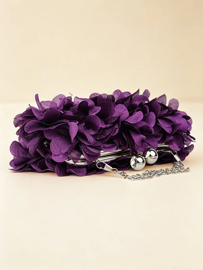 Sateng blomsterkveldveske med rhinestone-kjede