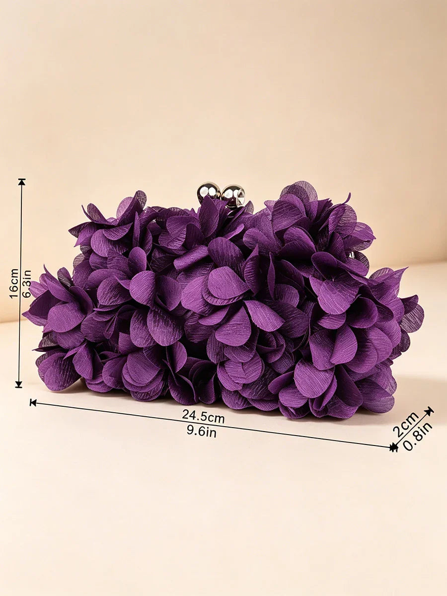 Sateng blomsterkveldveske med rhinestone-kjede