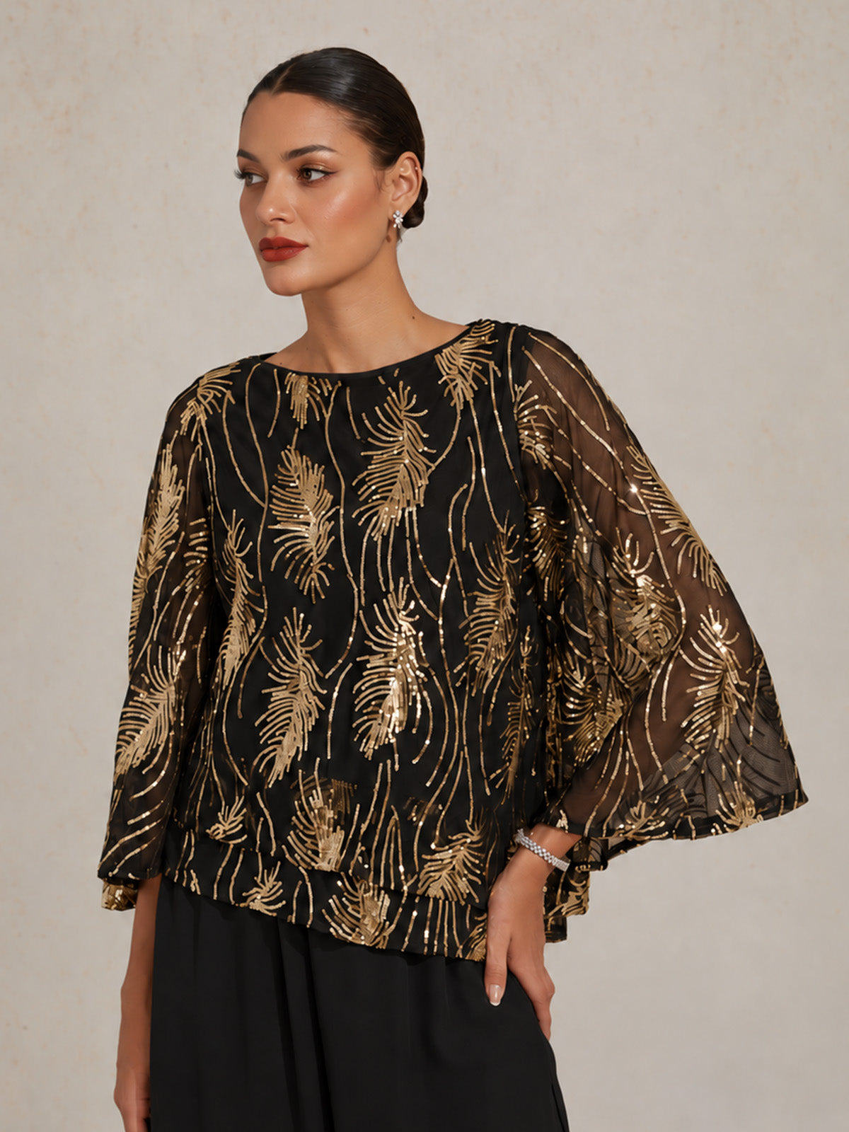 Sequins Feather Layered Blouses