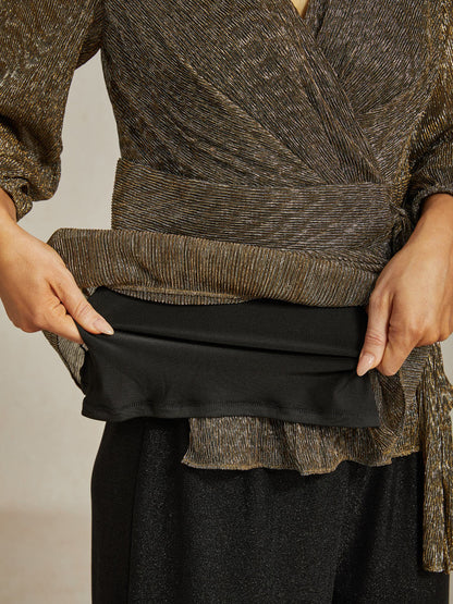 Metallic Pleated Chiffon Evening Wrap Top