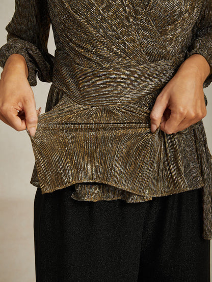 Metallic Pleated Chiffon Evening Wrap Top