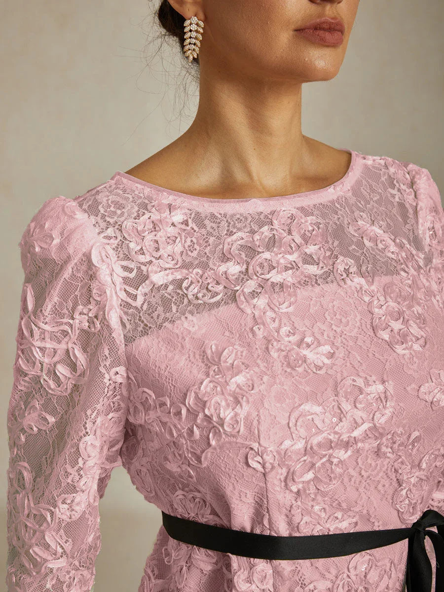 3/4 Sleeve Rosette Lace Blouse with Sequin Detail