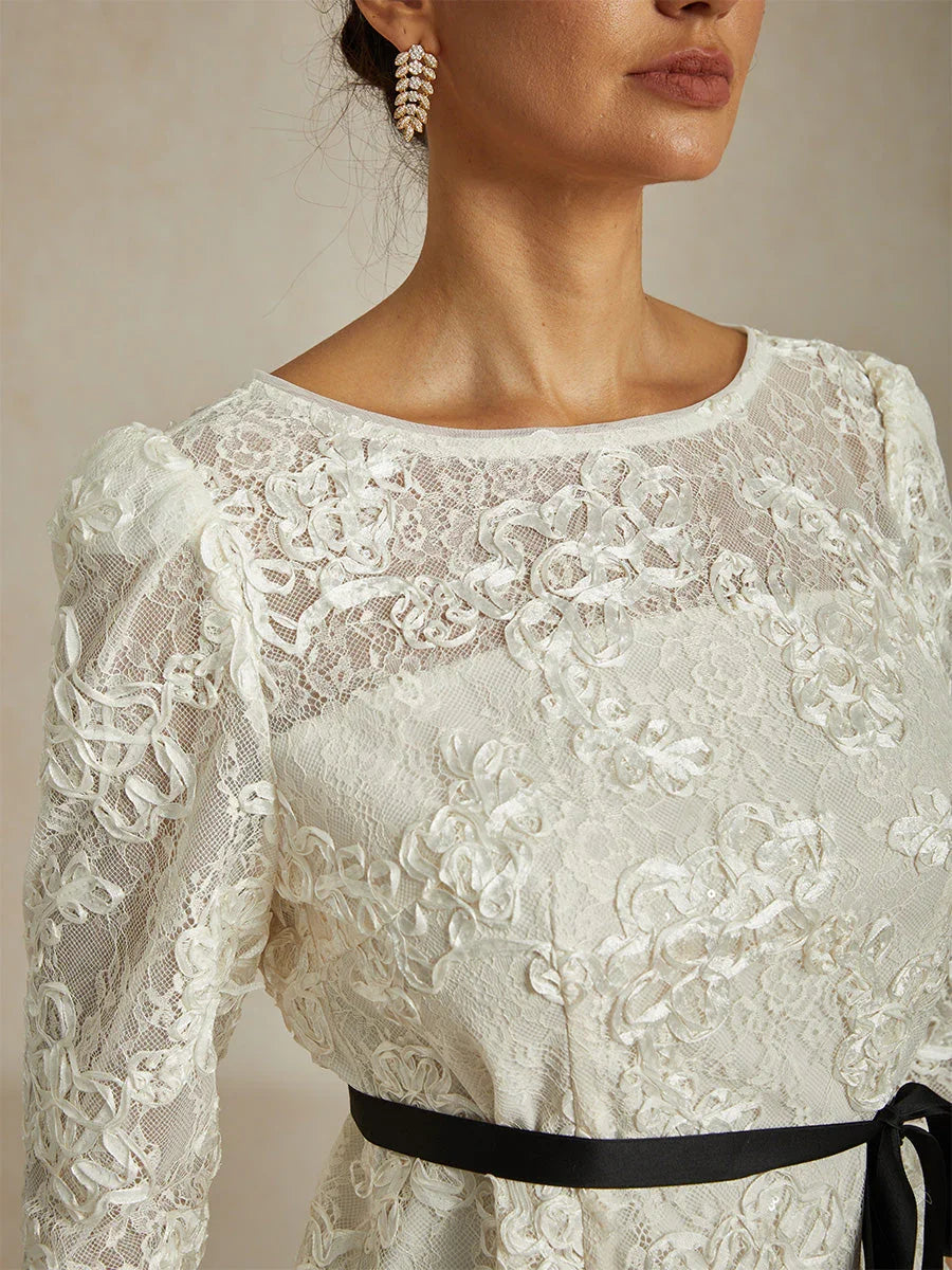 3/4 Sleeve Rosette Lace Blouse with Sequin Detail