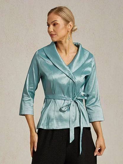 Chemisier en taffetas extensible à manches 3/4 avec lien à la taille