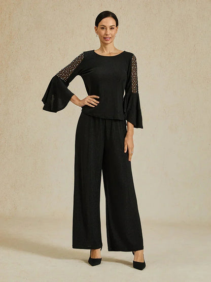 Beaded Illusion Metallic Knit Blouse