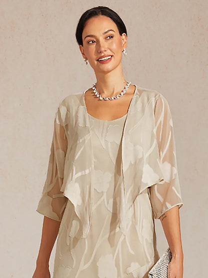 Boléro en Chiffon Transparent à Motif Floral, Manches 3/4