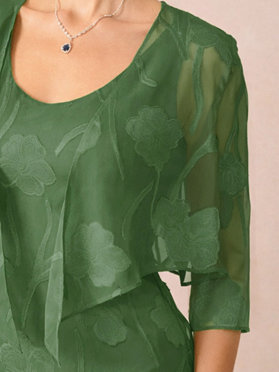 Cardigan floreale in chiffon trasparente con maniche 3/4