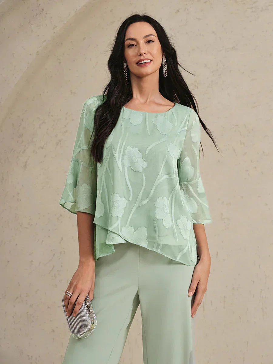 Dressy Chiffon Asymmetric Hem Blouse
