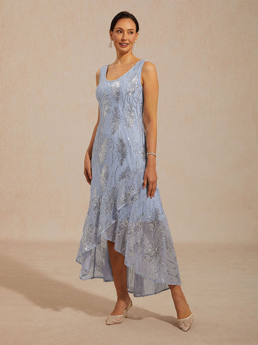 Sleeveless A-Line Maxi Dress with Mesh Sequin