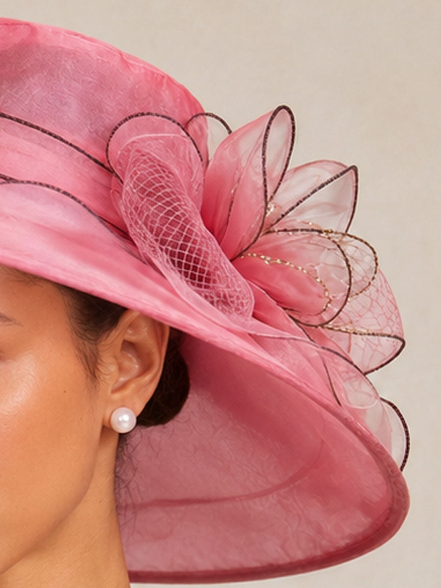Organza Floral Wide Brim Fascinator Hat