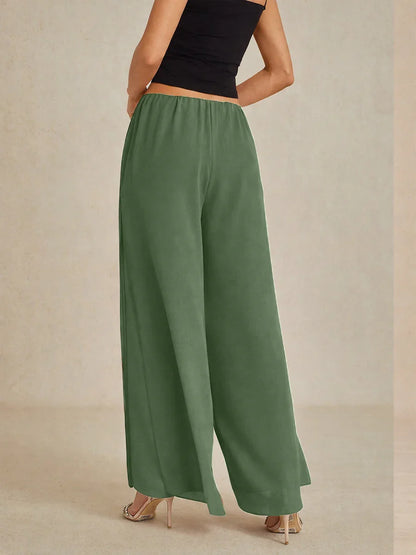 Pantaloni a gamba dritta con sovrapposizione in chiffon e spacco laterale