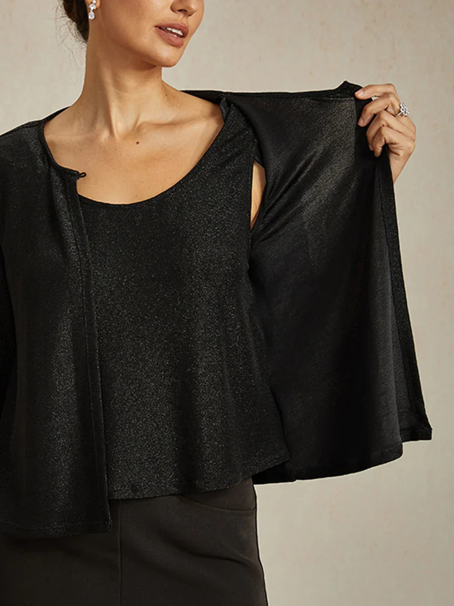 Beaded 3/4 Sleeve Metallic Knit Blouse