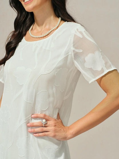 Floral Sheer Chiffon Knee-Length A Line Dress