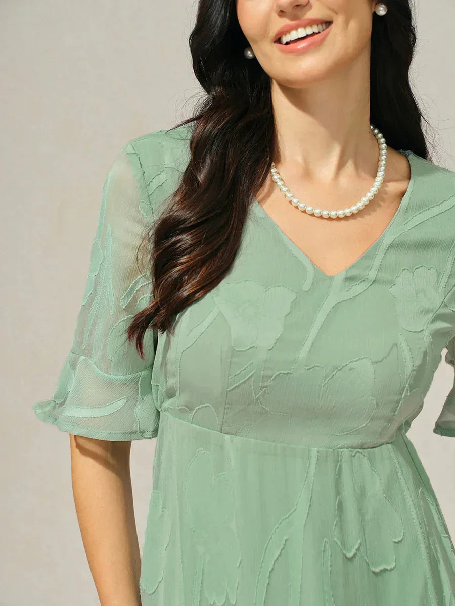 Ruffle Flutter Lace Maxi Dress