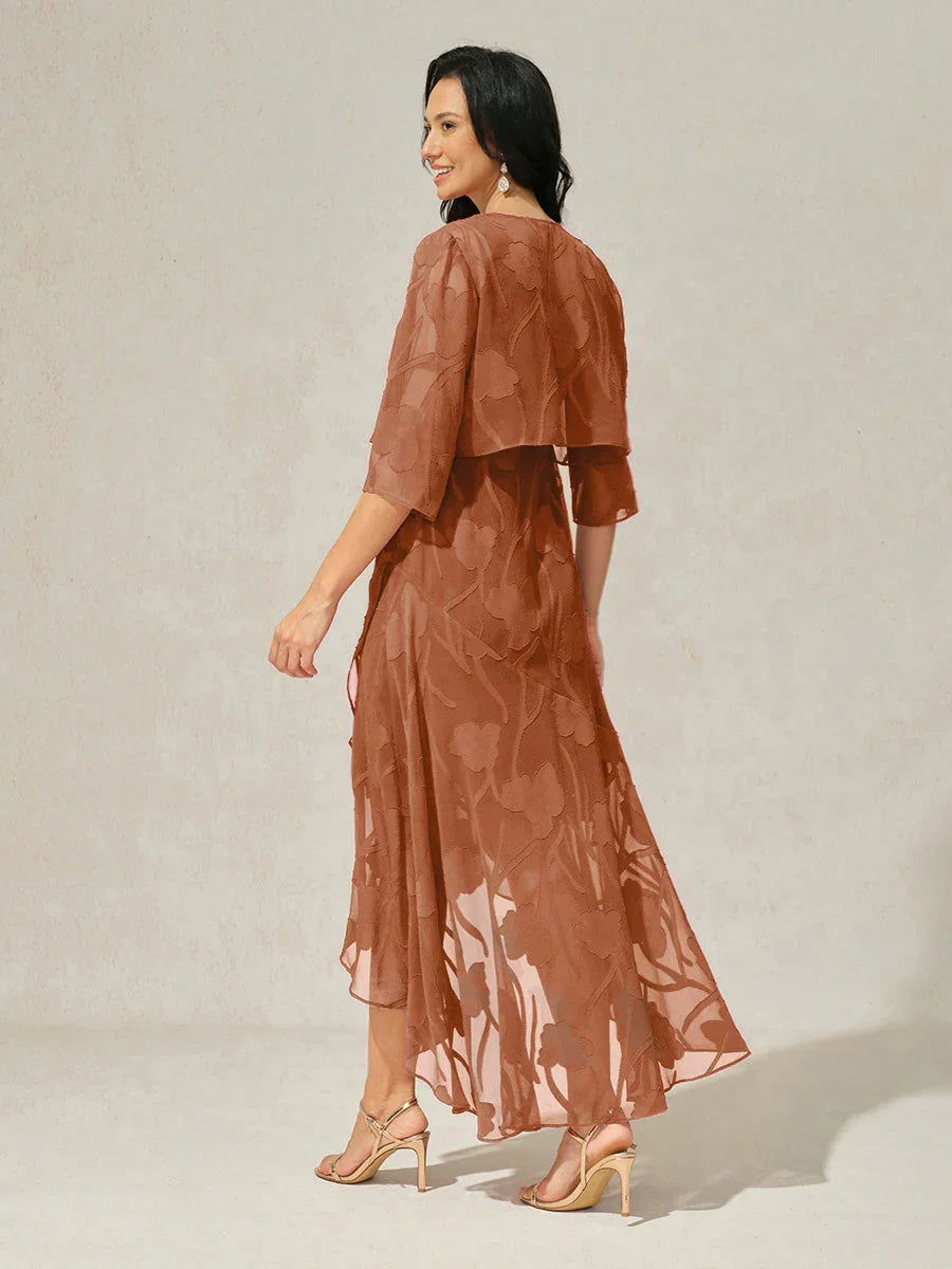 Floraler, transparenter Chiffon-Schulterjäckchen mit 3/4-Ärmeln
