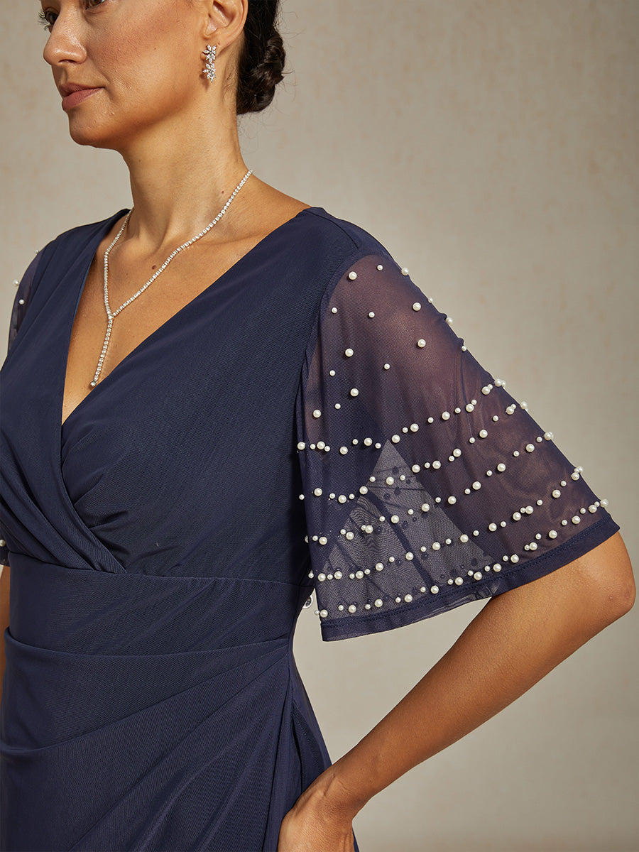 Elegant Formal Dress with Embellished Flutter Sleeves